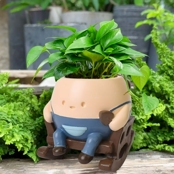 Rocking Chair Succulent Planter with Smiling Face, Resin Plant Pot with Drainage - Unique Gift for Moms & Plant Lovers