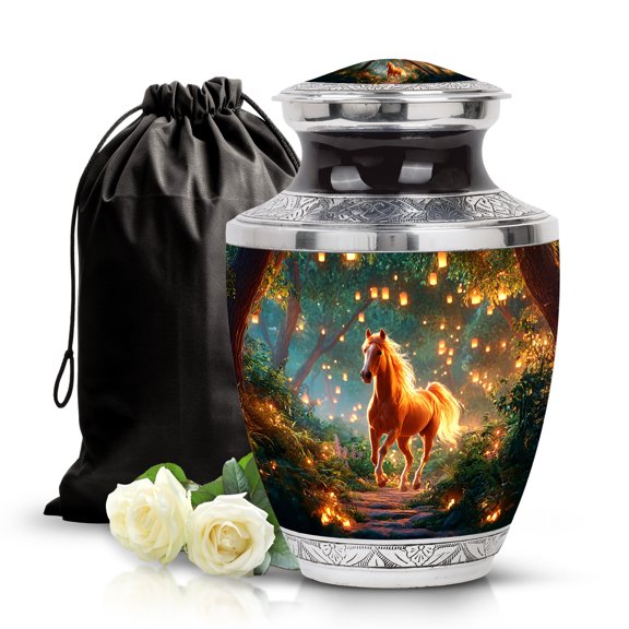 SABURIAL Horse Urn - Decorative Funeral Urns For Men & Women Ash - Large Burial Urn For Adult Male Ashes - Human Remains Urns For Cremation - 10 Inch Large With Velvet Bag