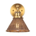 thumbnail image 4 of 1-Light Farmhouse Brown Rattan Gold Brass Wall Swing Arm Lamp Wall Sconce, 4 of 5