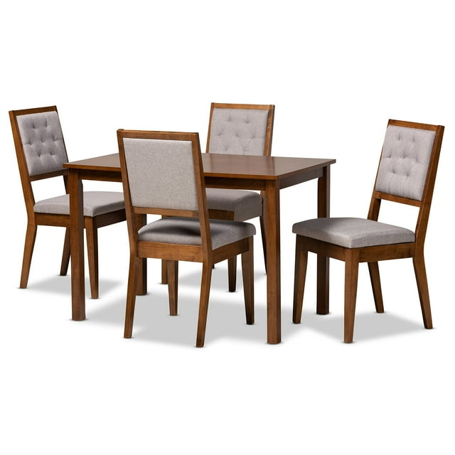 Juego de Comedor Baxton Studio Suvi 5 Piezas Tapizado en Tela Gris y Madera Nogal