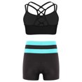 thumbnail image 2 of YiZYiF Kids Girls Sleeveless Double Straps Criss Cross Crop Top with Color Block Shorts for Dance Sports Workout A Blue Green 8, 2 of 7