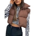 thumbnail image 1 of Frontwalk Ladies Casual Solid Color Winter Crop Vest Zip Up Plain Jackets Women Sleeveless Work Outwear Brown M, 1 of 5