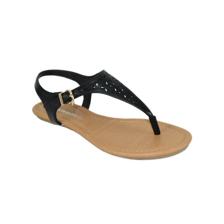 Side Buckle Sandal - Artesia Black Flat Women Cut Out Sandals City Classified Ankle T Strap Buckled Thong