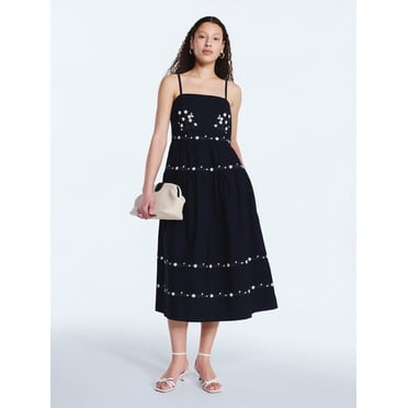 Free Assembly Women's and Women's Plus Embroidered Cotton Midi Dress, Sizes XS-4X
