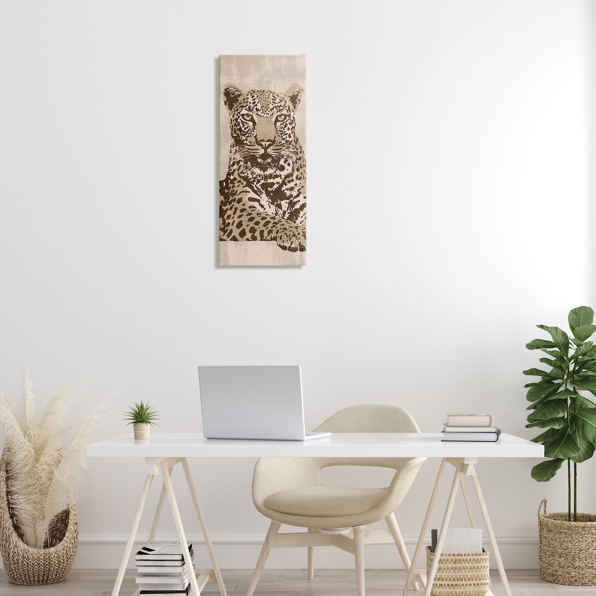 Stupell Industries Muted Fierce Leopard Animals Painting Wrapped Canvas Art Print Wall Art, 13 x 30
