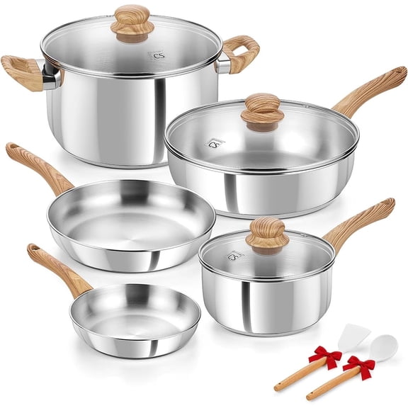 Koch Systeme CS 10pcs Stainless Steel Coowkare Set, Professional 18/10 Stainless Steel Pots and Pans Set with Cool-Touch Handles, Tri-ply Base, Induction Compatible