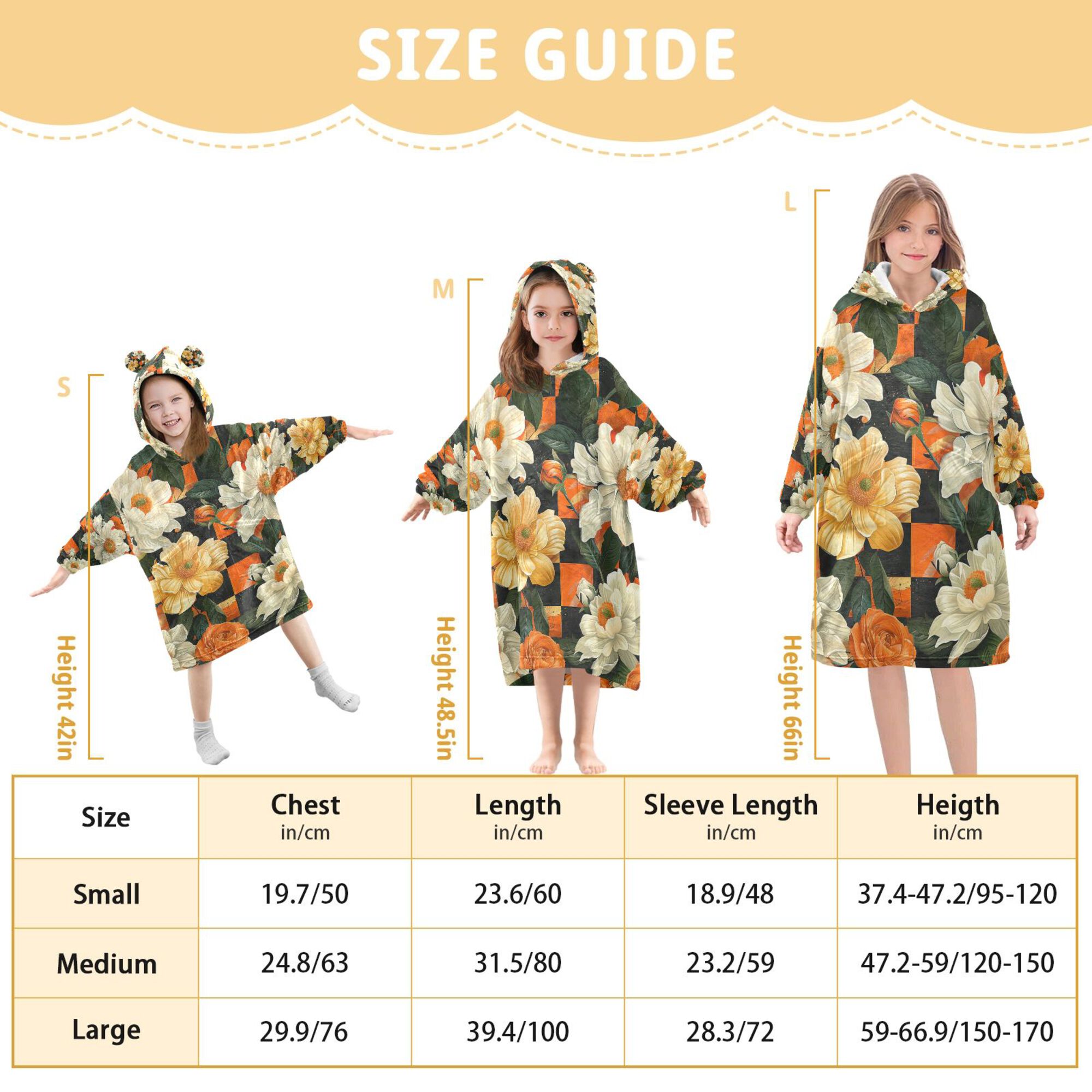 FORMRS Wearable Blanket Hoodie with Sleeves for Kids Cozy Flannel Sweatshirt, Bright Floral