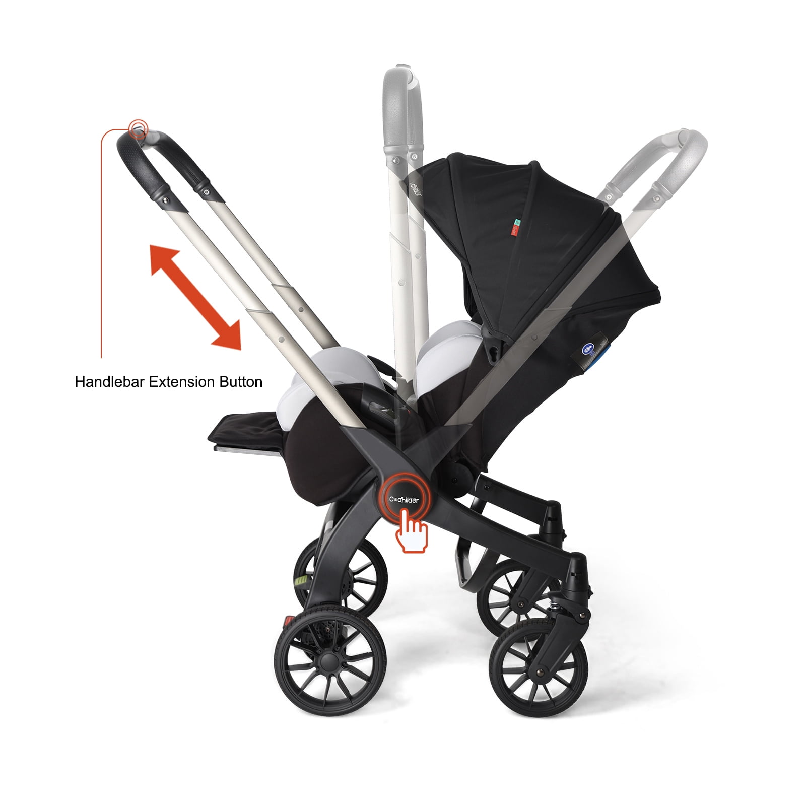 Cochildor Citi 2.0 Pro Baby Stroller, Rear-Facing Stroller with 3 Modes, Adjustable Handle & Extendable Seat Panel, Black