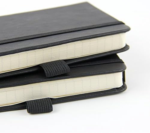 Tekola (2-Pack Pocket Notebook 3.5" x 5.5", Small Hardcover Journal with Pen Holder, Inner Pockets, 100gsm Thick Ruled/Lined Paper, Black