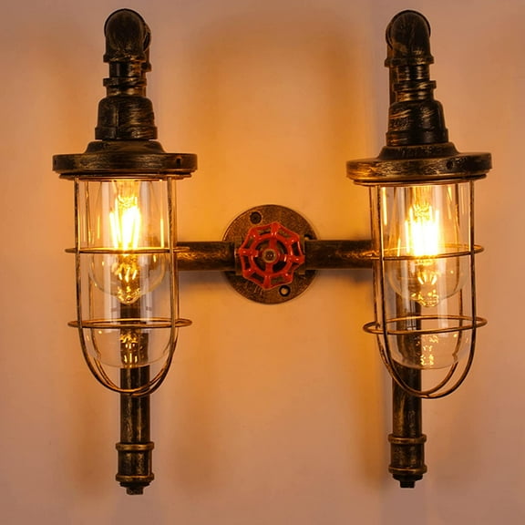 Fichiouy Vintage 2-Light Wall Sconce Glass Shade Cafe Lamp Farmhouse Light