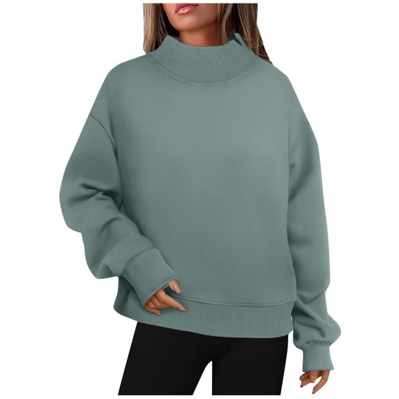 IROINNID Women's Turtleneck Sweatshirt Casual Loose Solid Pullover Base Sweatshirt Tops,Green