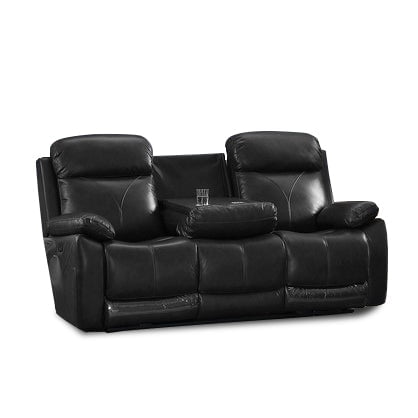 Canapé Inclinable Électrique en Cuir Véritable Noir avec Chargeurs USB