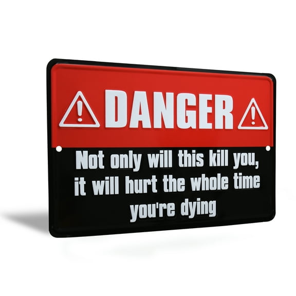 Danger This Will Hurt While Dying Funny Tin Sign Garage Shop Man Cave Wall Decor