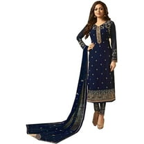 Designer Wedding Wear Indian Churidar Outfits Pakistani Shalwar Kameez Suits ( Dark Blue, 5XL - 52 )