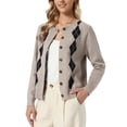 thumbnail image 4 of INSPIRE CHIC Cardigan Sweater for Women's Argyle Long Sleeve Crew Neck Open Front Button Down Casual Knit Cardigan XS Camel, 4 of 6