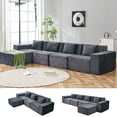 thumbnail image 6 of Montary L-Shaped Modular Sectional Sofa, 4-Seater with Ottoman, Striped Corduroy Fabric, High-Density Foam For Home, Apartment, Office (Dark Gray), 6 of 8