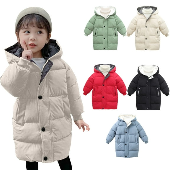 4-9T Little Girls Boys Thickened Down Jacket Long Winter Coat Hooded Puffer Outerwear