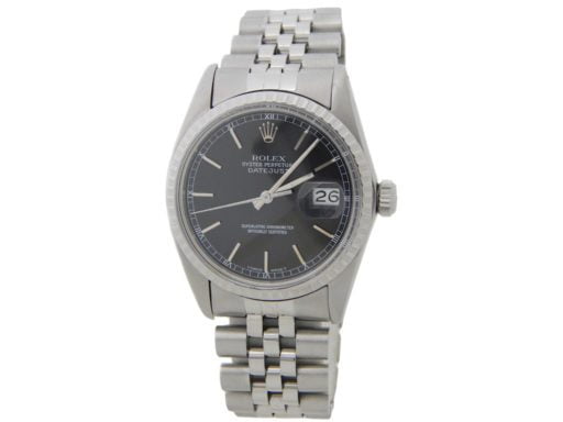 Pre-Owned Mens Rolex Stainless Steel Datejust 16030 Watch with Black Dial
