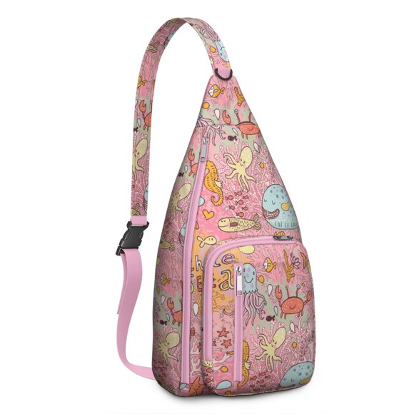 Marine Life Crab Sling Bag - Ocean-Themed with Cute Crab & Starfish Patterns, Waterproof Lightweight Shoulder Pack for Summer Coastal Travel (Unisex)