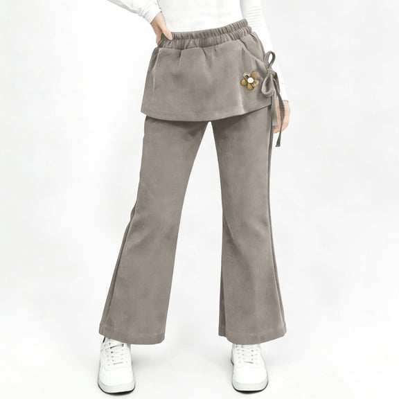 Mifsaly Girls Skirted Flare Pants Elastic Waist Straight Leg Skort Trousers Kids Cute Casual Bell Bottom Pant with Pockets