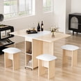 thumbnail image 2 of MIERES Folding Dining Table Set for 4, Dinner Table with 4 Leather Chairs and Shelves, Space Saving Foldable Dining Table with 6 Wheels, Kitchen Table for Small Spaces (Beige＆White), 2 of 9