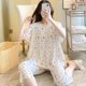 thumbnail image 1 of Pijama de seda de algodón de manga corta de verano para mujer, estilo occidental, fino, con aire acondicionado, ropa de casa, traje de seda de algodón para estudiantes dulces para niñas, 1 of 6