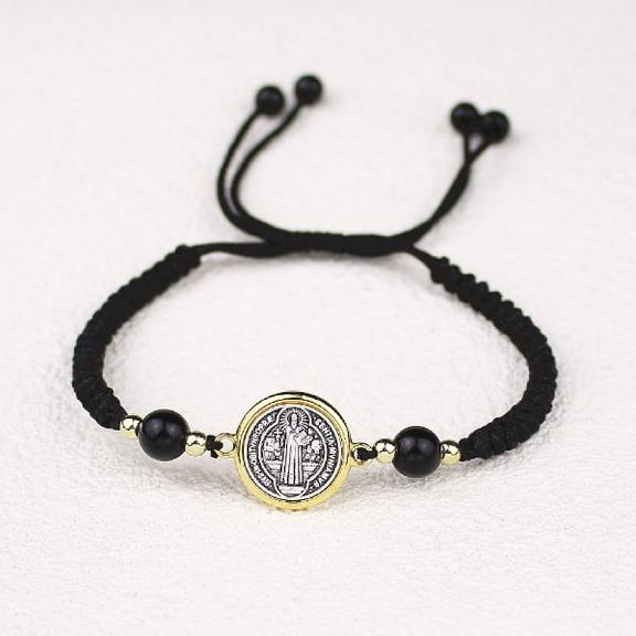 Saint Benedict String Protection Bracelet - Bible Verse Bracelet with St. Benedict Charm Symbolic Beads for Daily Wear Unisex