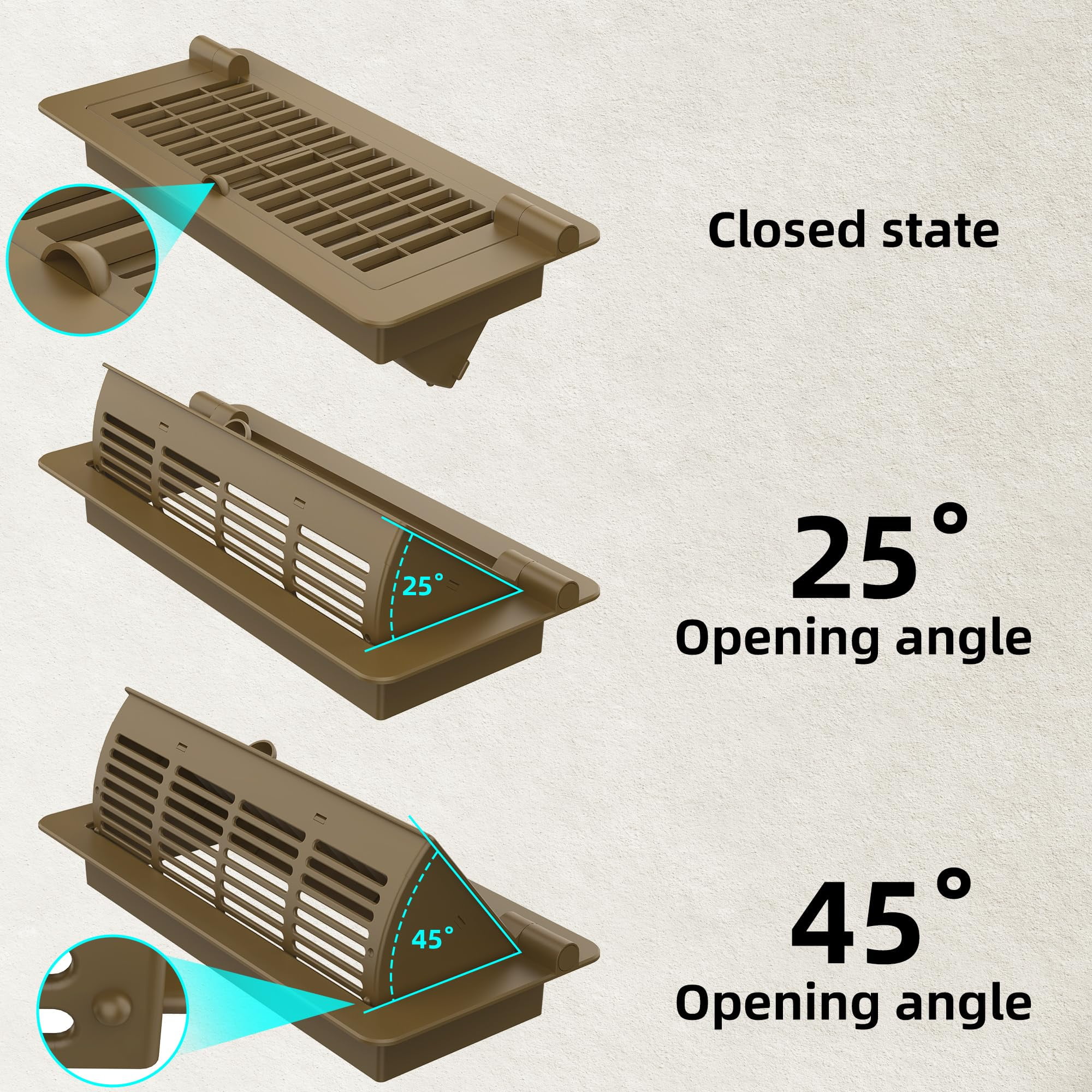 2Pack 2-in-1 Vent Deflectors & Floor Vent Covers, Adjustable Floor Register 4x10, Air Vent Deflector for Home Floor, Office, Ceiling, Tool-Free Install-Brown