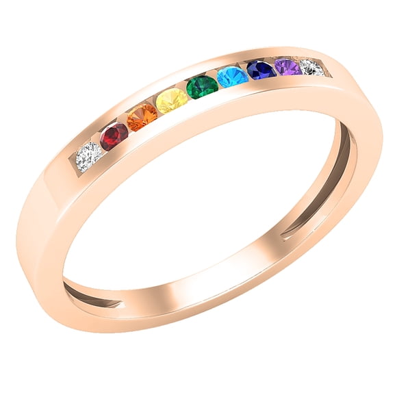 Dazzlingrock Collection Rond Nine Multi Couleur Pierre Anniversaire Bande de Mariage pour Femmes (0.03 ctw, Couleur I-J, Clarity I1-I2) en Or Rose 18K, Taille 8.5