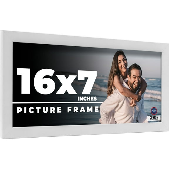 16x7 Frame White Solid Wood Picture Frame Includes UV Acrylic Shatter Guard Front, Acid Free Foam