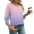 thumbnail image 3 of Womens Fall Clothes, 3/4 Sleeve Shirts for Women Fashion Loose Fit Ombre Tie Dye V Neck T-Shirts, 3 of 6
