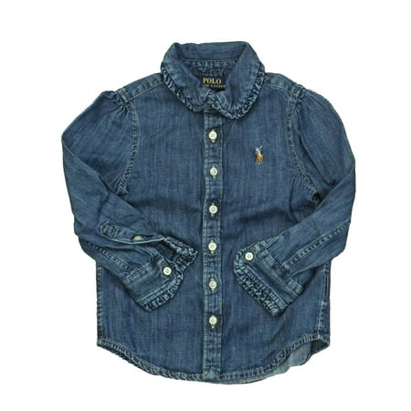 

Pre-owned Polo by Ralph Lauren Girls Blue Button Down Long Sleeve size: 2T