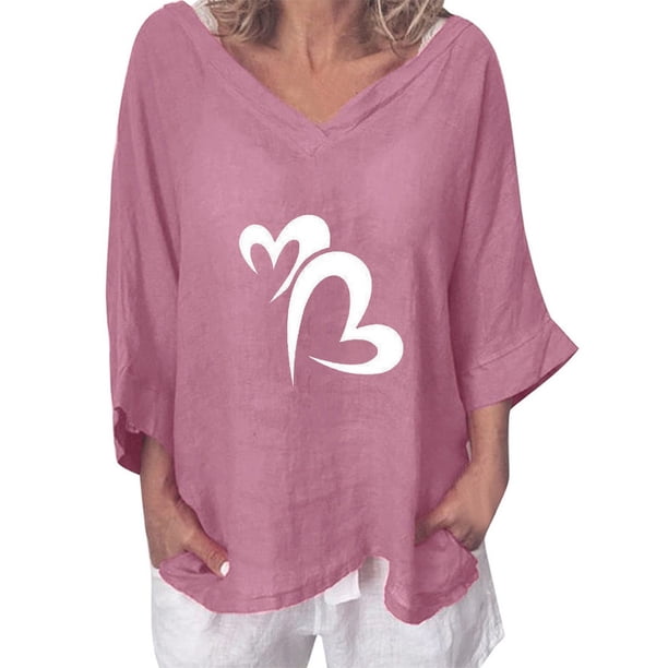 Blusa suelta con cuello en V y manga tres cuartos con estampado elegante para mujer OAVQHLG3B Store lin121212