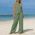 thumbnail image 2 of Women's Two Piece Matching Lounge Sets Asymmetrical Split Tank Tops Wide Leg Pants Summer Outfits Tracksuit Vacation Travel Outfits, 2 of 6