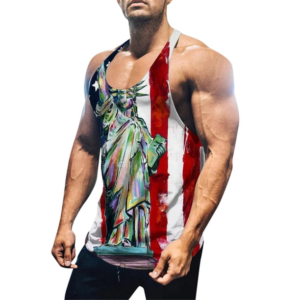 Camiseta sin mangas con estampado digital 3D del Día de la Independencia de verano para hombre Pompotops oipoqjl30459