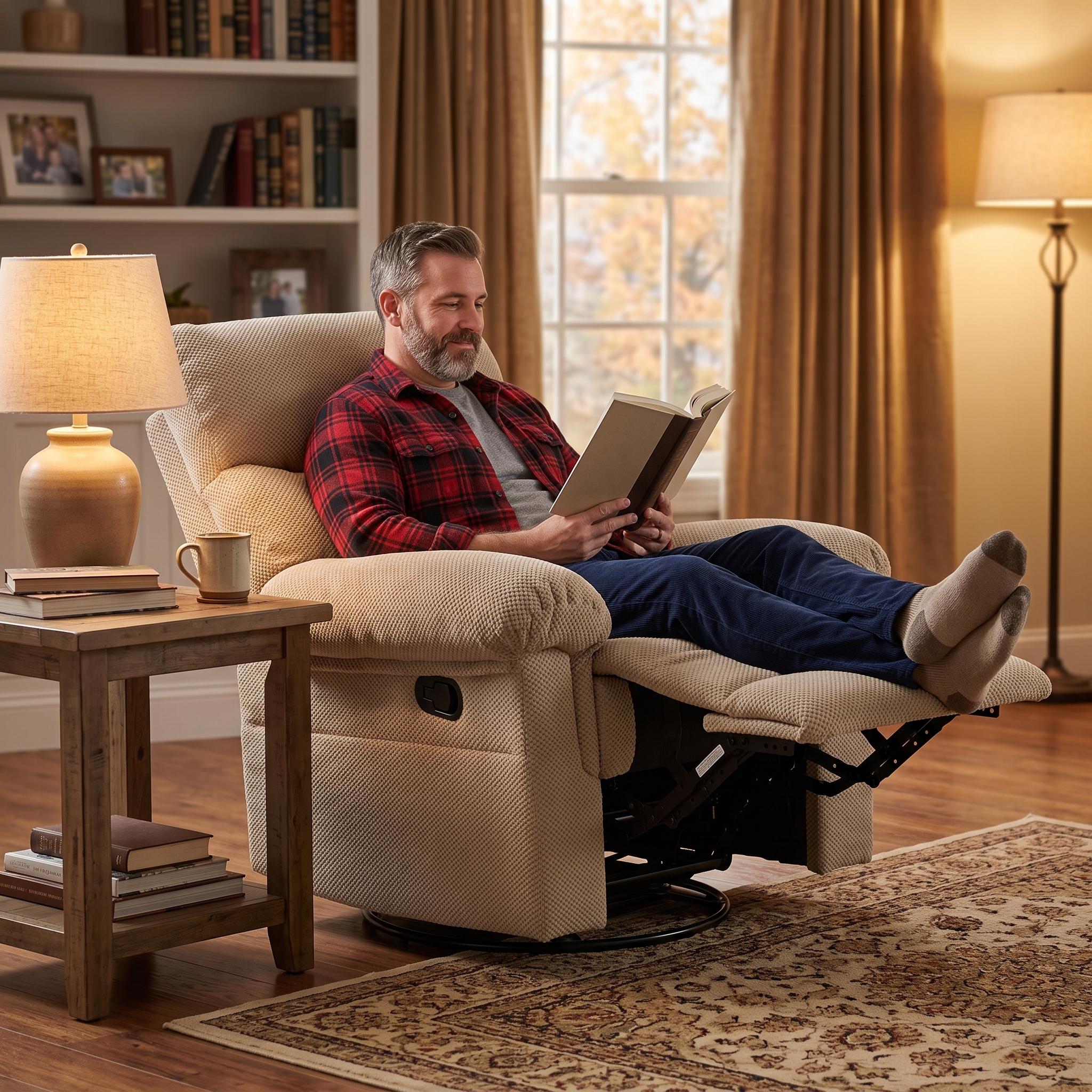 Homy Casa Swivel Rocking Recliner, 360 Manual Chair for Living Room, Nursery and Home Office, Beige