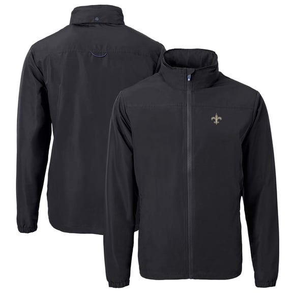 Men's Cutter & Buck Black New Orleans Saints Big & Tall Charter Eco Knit Recycled Full-Zip Jacket