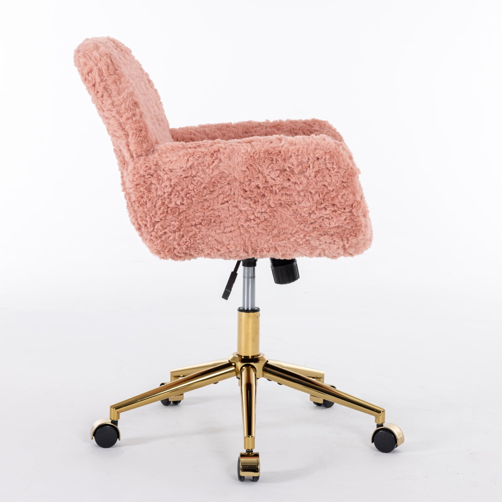 Furniture Office Chair, Artificial Rabbit Hair Home Chair with Golden Metal Base, Adjustable Desk Chair Swivel Office Chair, Vanity Chair (Pink)