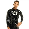 thumbnail image 4 of Men Sexy Leather Shirt, Plus Size S-7XL, Glossy PVC Leather, Full Zipper, Shiny Latex Long Sleeve Coat for Male, 4 of 7