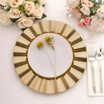 Efavormart 6 Pack | 13" Gold Acrylic Plastic Dinner Plate Chargers With Gold Brushed Wavy Scalloped Rim