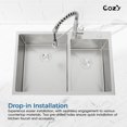 thumbnail image 5 of COZY 33″x22″ Stainless Steel Kitchen Sink, Double Bowl in Brushed Nickel, Overmount Handmade Sink, with US Standard Drain and Hook, SS-BR03D-332208, 5 of 11