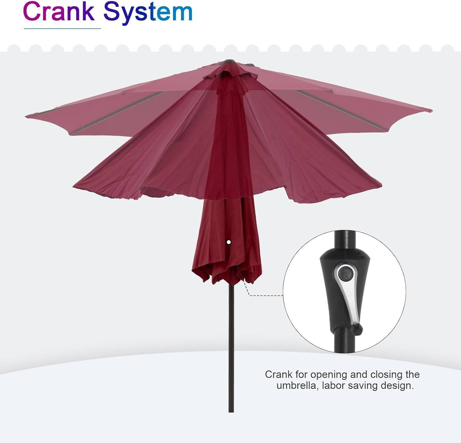 Simenmax 9ft Patio Umbrella, Outdoor Table Umbrella of 9-Feet with 8 Ribs and Push Button Tilt and Crank, Red
