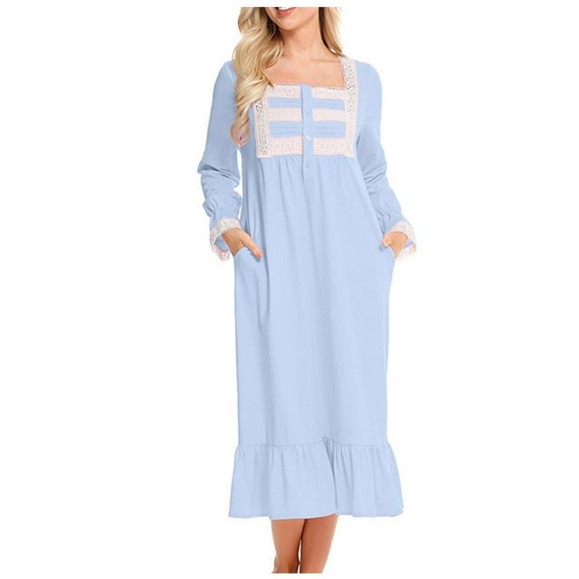 Pompotops Robe Décontractée pour Femme à Manches Longues, Col Carré, Mi-Mollet, Tenue de Détente pour la Maison en Solde
