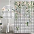 thumbnail image 4 of Watercolor Floral Shower Curtain Set - 72" x 78" Washable Bathtub Curtain with 12 Hooks, Spring Flowers Birds Plants Gray Plaid Waterproof Fabric Stall Shower Curtains for Bathroom/Bathtub Décor, 4 of 6