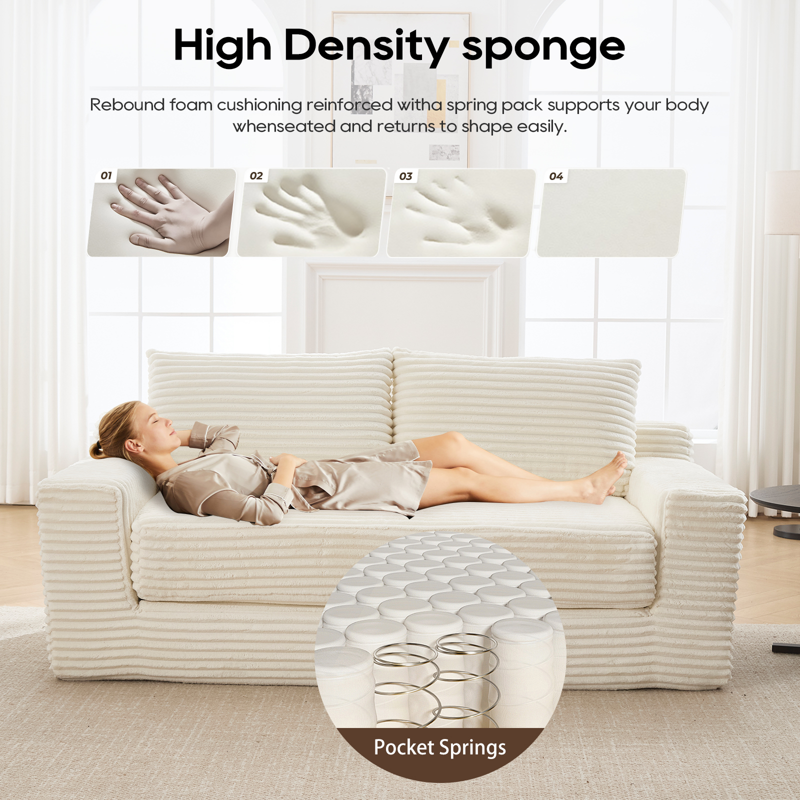 GNIXUU 70.8" Loveseat Sofa Bed Boneless Couch ,Corduroy Cloud 2 in 1 Convertible Sleeper Sofas with Fixed-Shape Frame, Comfy Deep Seat Folding Couches for Living Room, Apartment,Office,Beige