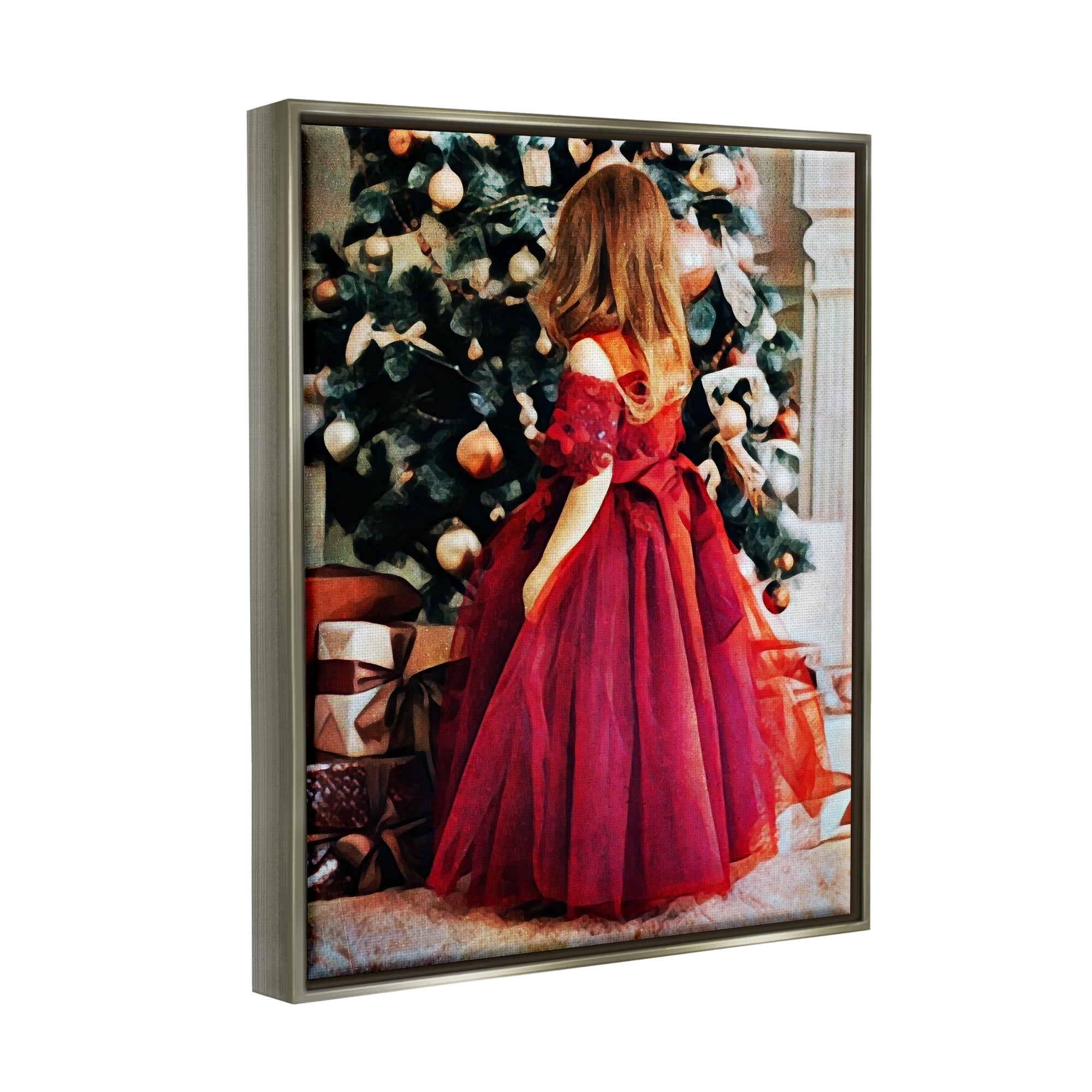 Stupell Child On Christmas Day Gifts Holiday Photography Gray Floater Framed Art Print Wall Art