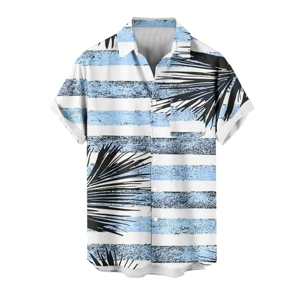 Mens Casual Manga Corta Botón Abajo Camisas Impresas Bolsillo Botón Turndown Cuello Top Blusa Camisa