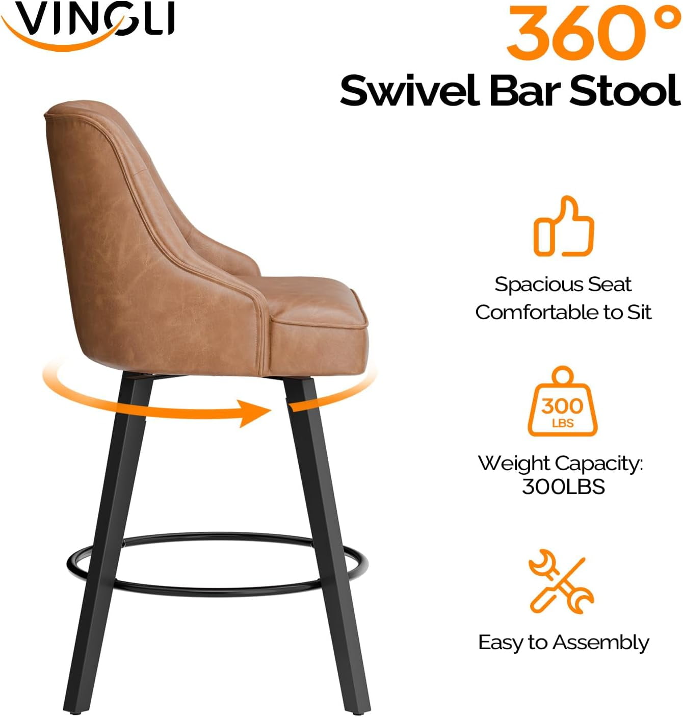 VINGLI 26" H Swivel Barstools Set of 2, Linen Fabric Upholstered Counter Stool with Back, Kitchen High Chairs Counter Height Bar Stools with Cushion, Solid Wood Legs, Beige