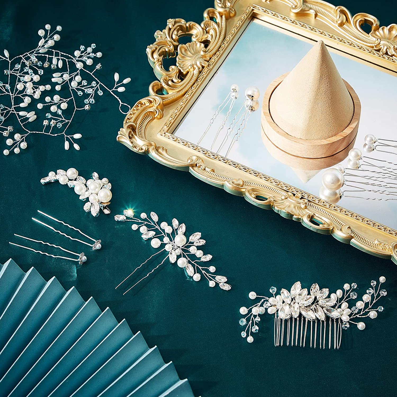 44 Pieces Wedding Hair Comb Faux Pearl Crystal Bride Hair Accessories Hair Side Comb Clips U-shaped Flower Rhinestone Pearl Hair Clips for Bride Bridesmaid (Fresh Style)