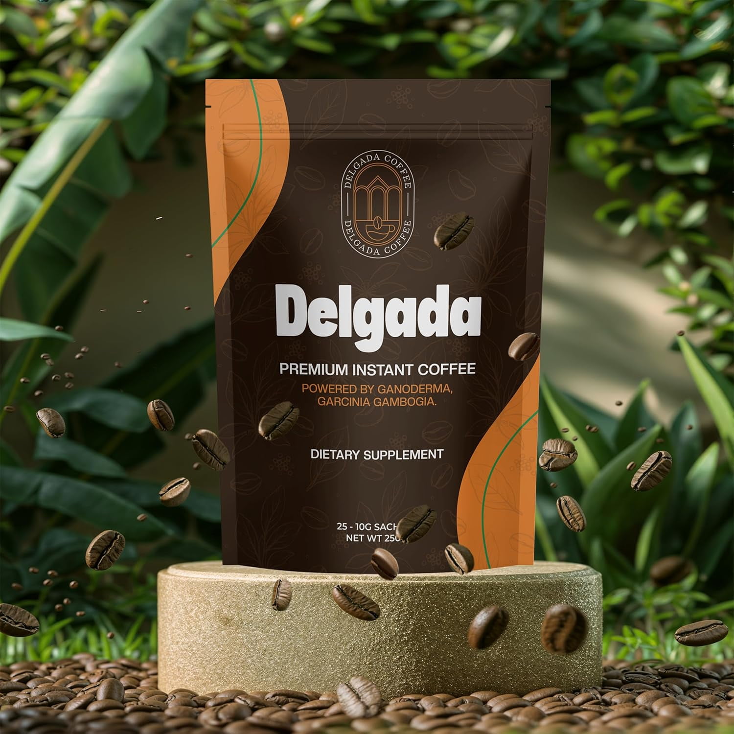 Delgada Instant Coffee - Premium Ganoderma, Rich Bold Taste - Healthy Mushroom Insant Coffee 25 Sachets